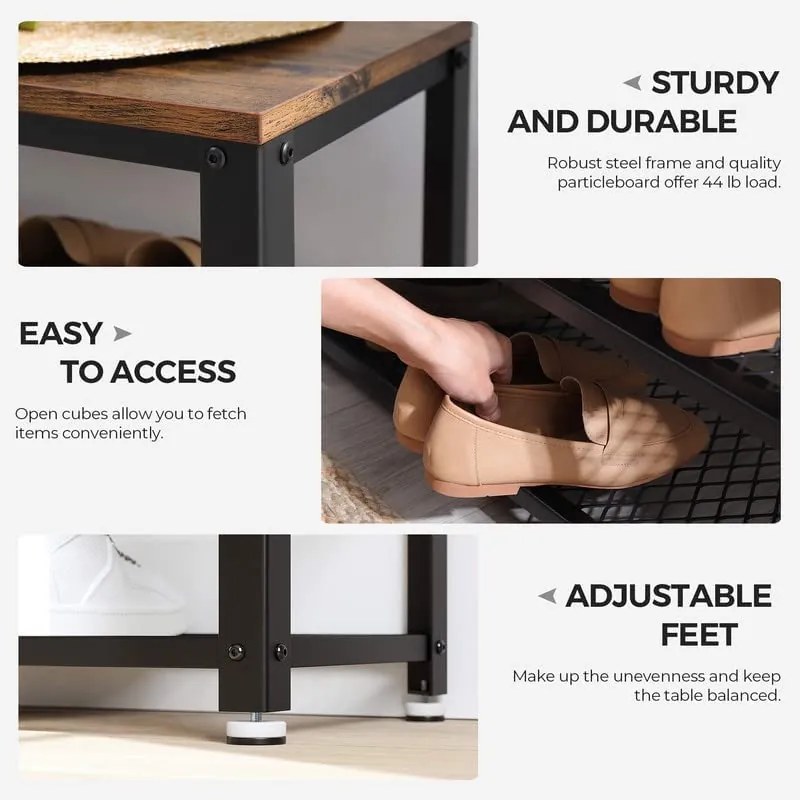 Cipőpad, cipőtartó 2 polccal, rusztikus barna és fekete