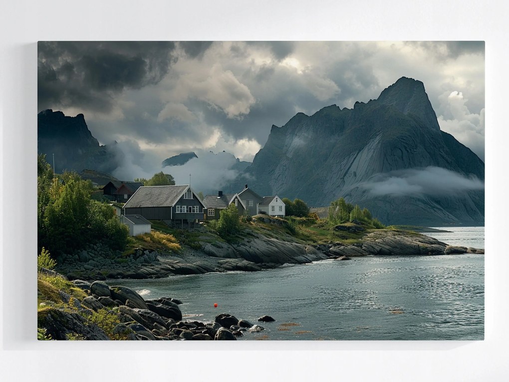 Vászonkép Canvas Norvégia Fjordok Hegyek Tenger Tájkép Házak 60x40