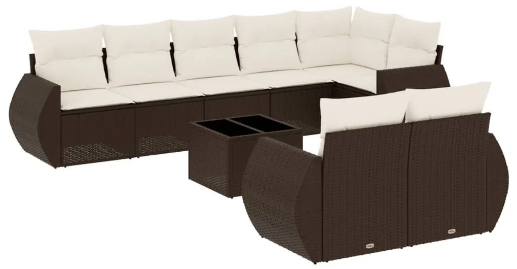 9 részes barna polyrattan kerti ülőgarnitúra párnákkal