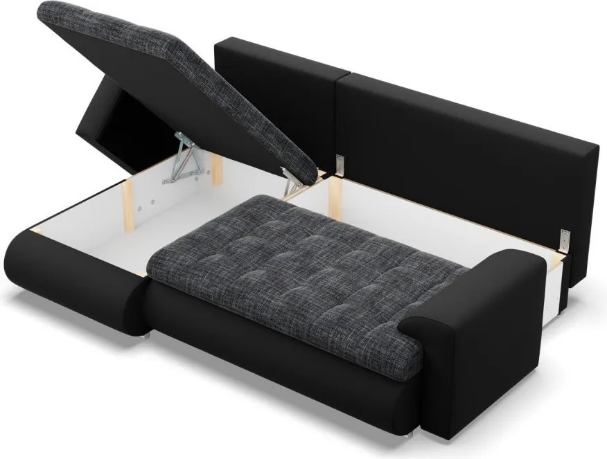 Tokio sarokkanapé, 2 ágyneműtartóval, fonott + műbőr, baloldali, szürke - fekete