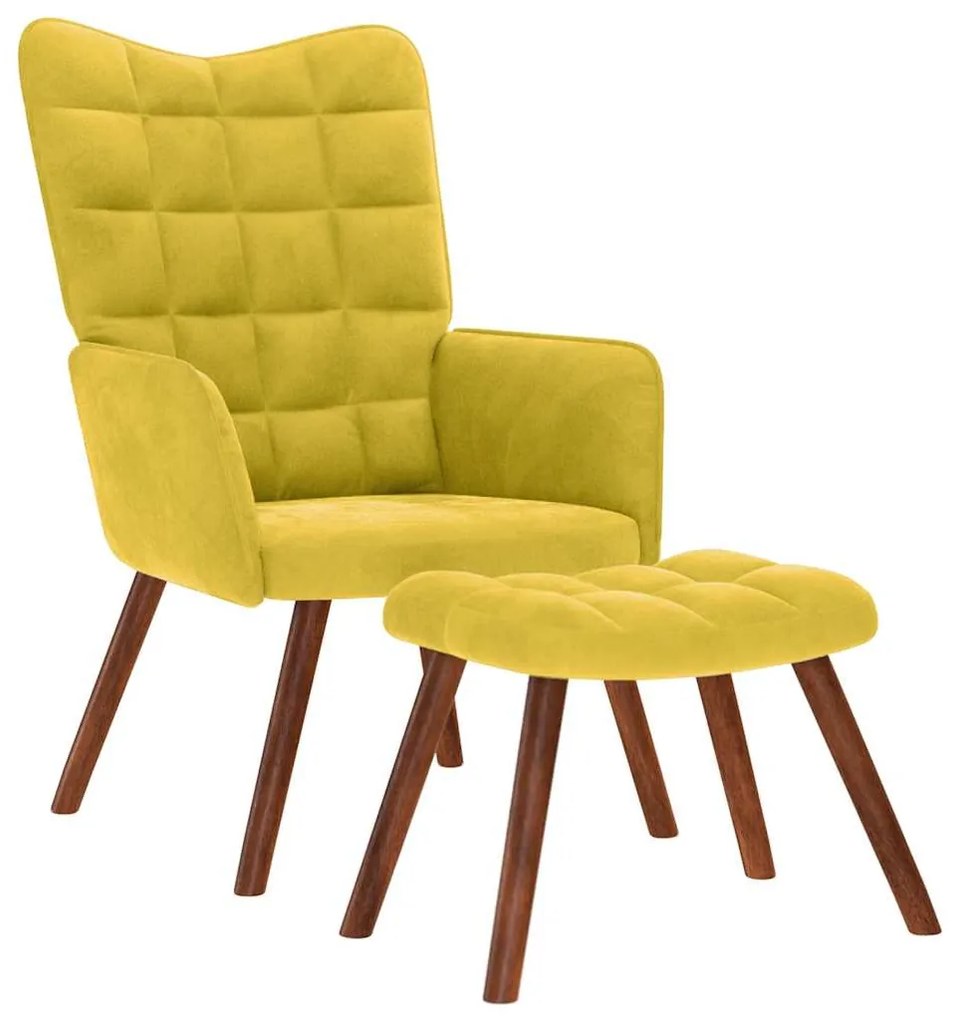 sárga bársony pihenőfotel zsámolynal