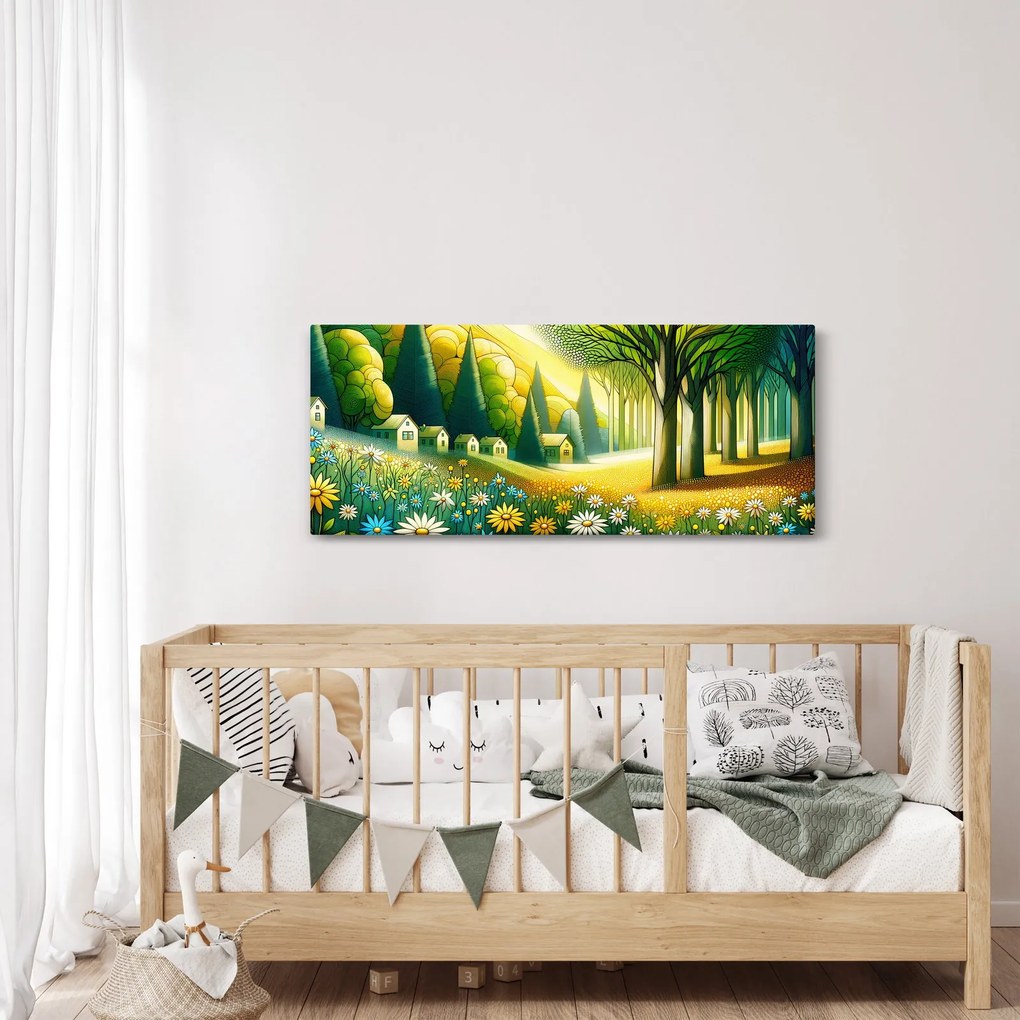 Kép - Falu sárga-zöld színekben (120x50 cm)
