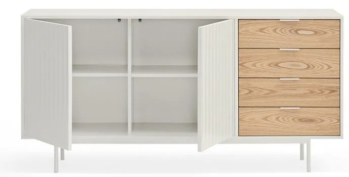 Fehér-natúr színű alacsony komód tölgyfa dekorral 159x80 cm Sierra – Teulat