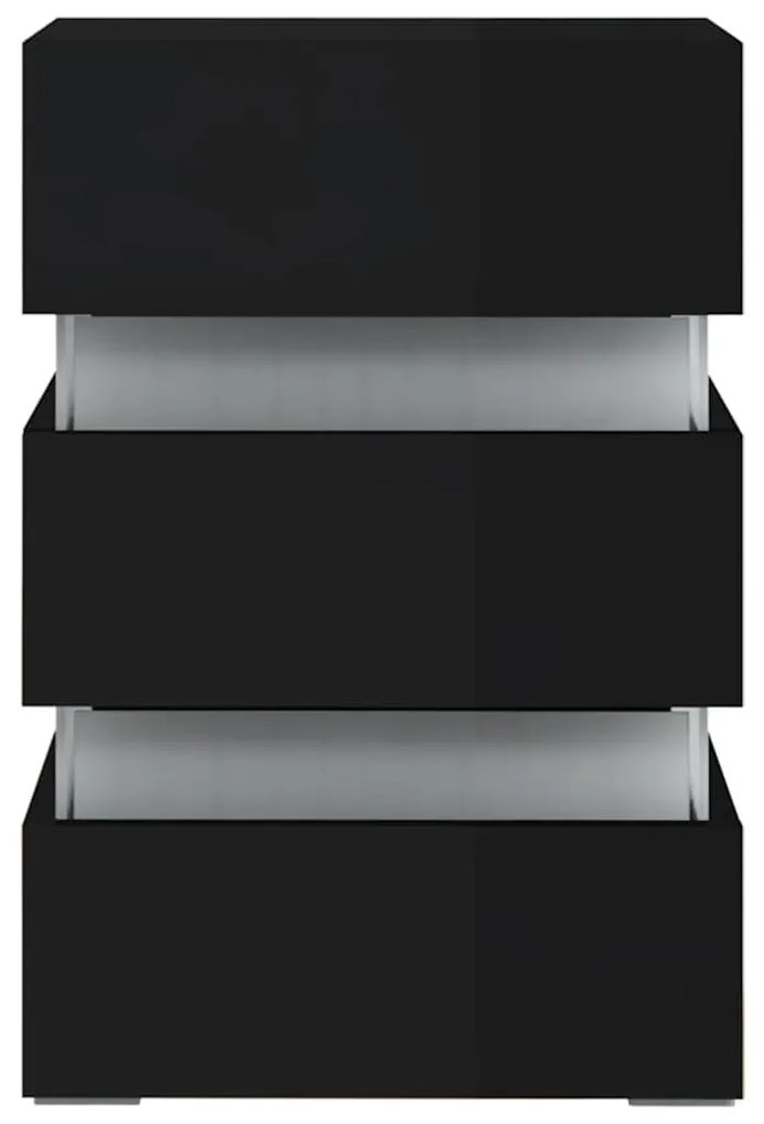 Magasfényű fekete szerelt fa LED-es éjjeliszekrény 45x35x67 cm