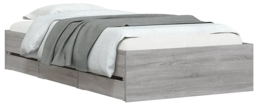 szürke sonoma színű szerelt fa ágykeret fiókokkal 75x190 cm