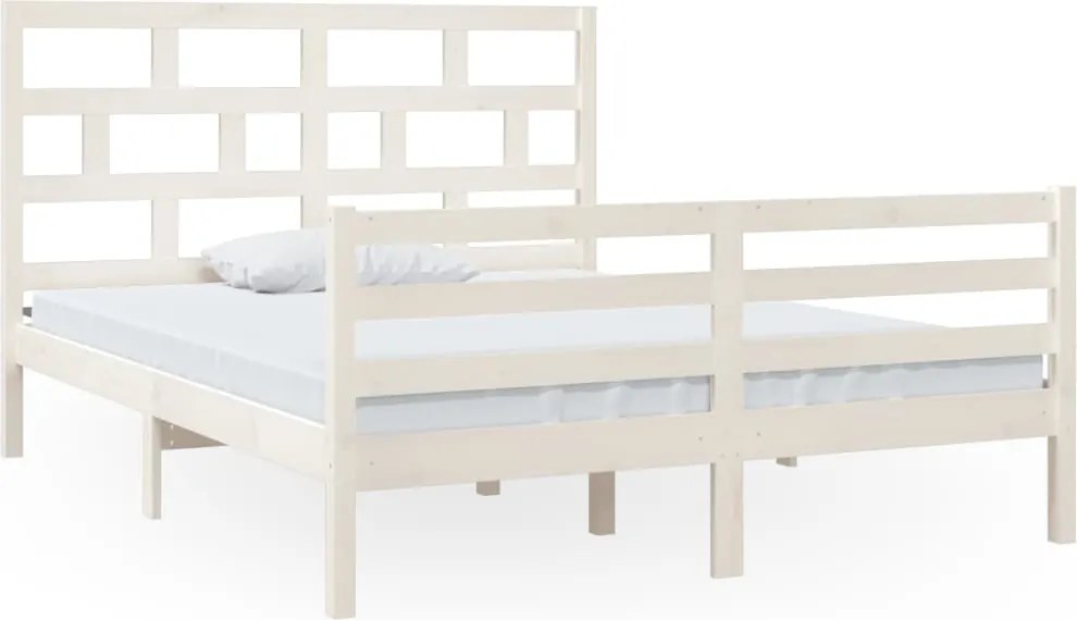 vidaXL King Size fehér tömör fa ágykeret 150 x 200 cm