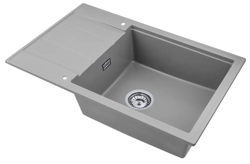 SINK Quality Mosogató Minőségi Ferrum Új 8010, 1 kamrás gránit mosogató 800x500x210 mm + króm szifon, szürke, SKQ-FER.8010.GX