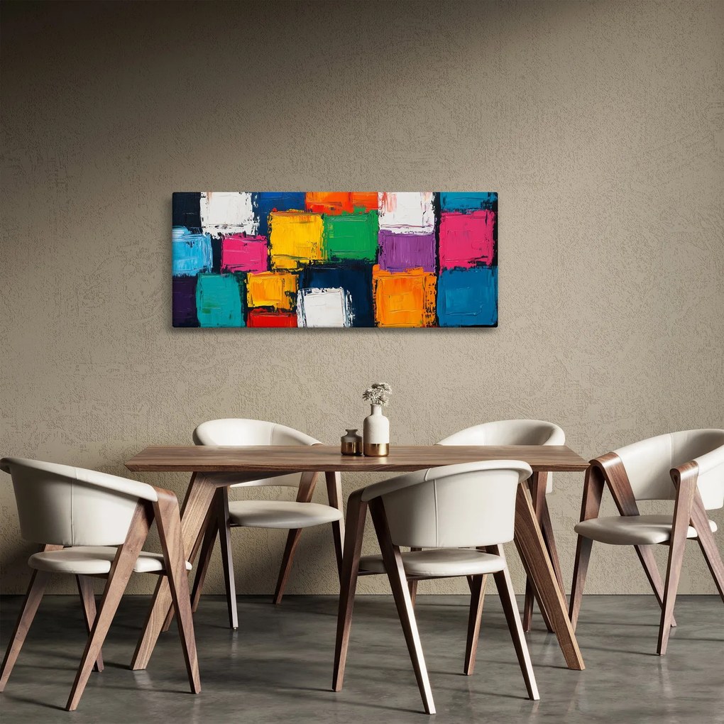 Kép - Színes négyzetek festménye (120x50 cm)