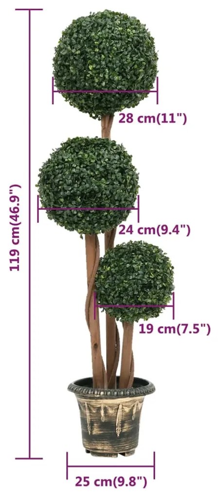 zöld gömbalakú cserepes műpuszpáng 119 cm