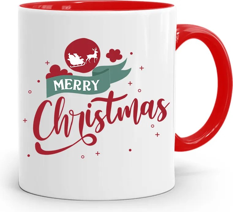 Piros Karácsonyi Bögre Mikulás Karácsonyfa Alá, fényképes nyomattal