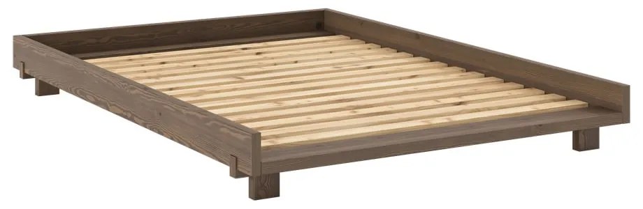 Barna borovi fenyő franciaágy ágyráccsal 140x200 cm Social – Karup Design