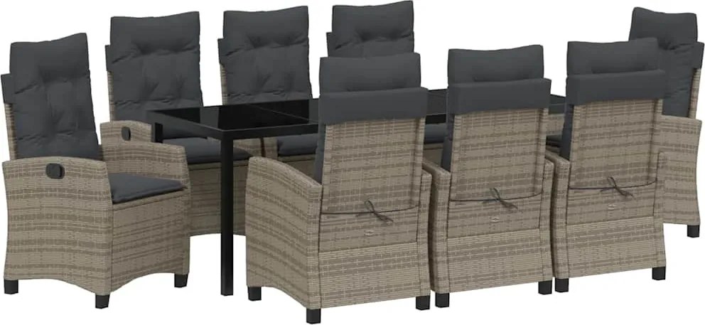 vidaXL Kert étkező szett párnával 9 pcs Szürke polirattan