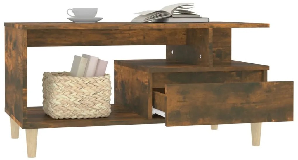 Füstös tölgy színű szerelt fa dohányzóasztal 90x49x45 cm