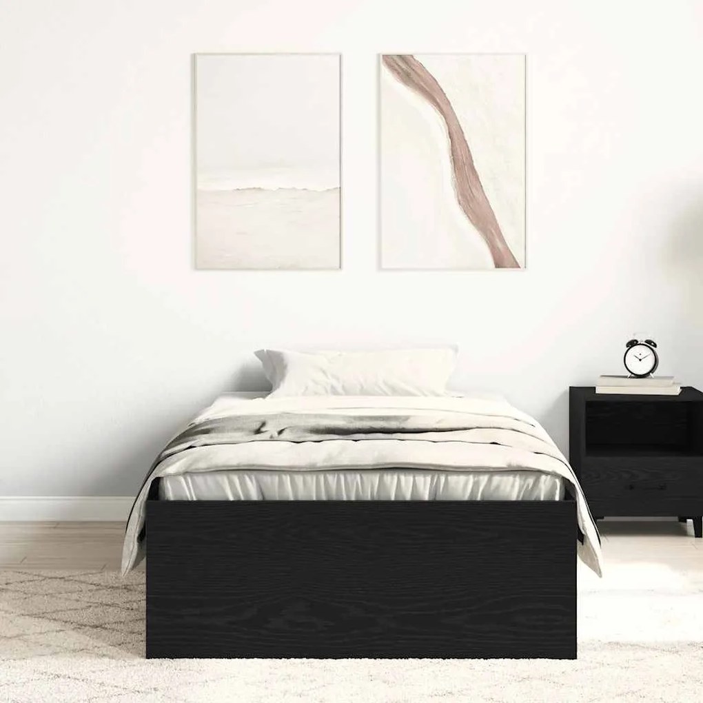 fekete tölgy színű szerelt fa ágykeret matrac nélkül 90x200 cm