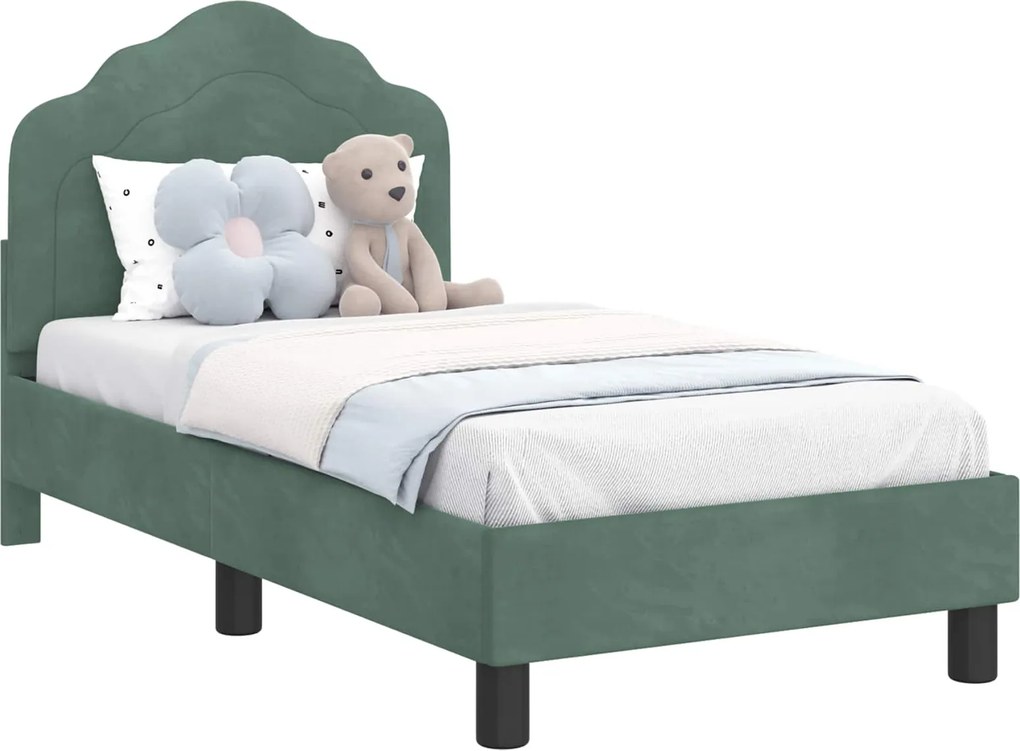 vidaXL Gyerekágy keret fejtámlával Tengeri Zöld 70 x 140 cm Bársony