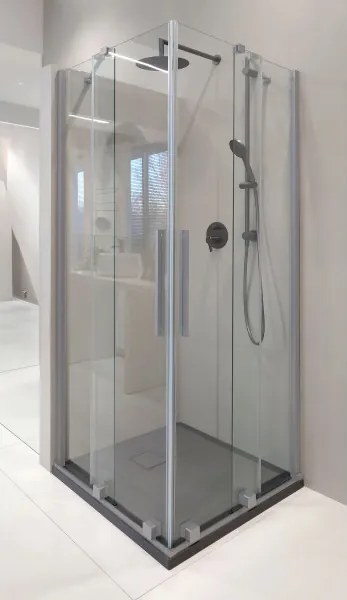 Prizma zuhanykabin_90x90, szálcsiszolt acél (KTJ_F39R+KTJ_F39R)