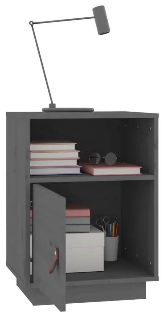 2 db szürke tömör fenyőfa éjjeliszekrény 40 x 34 x 55 cm