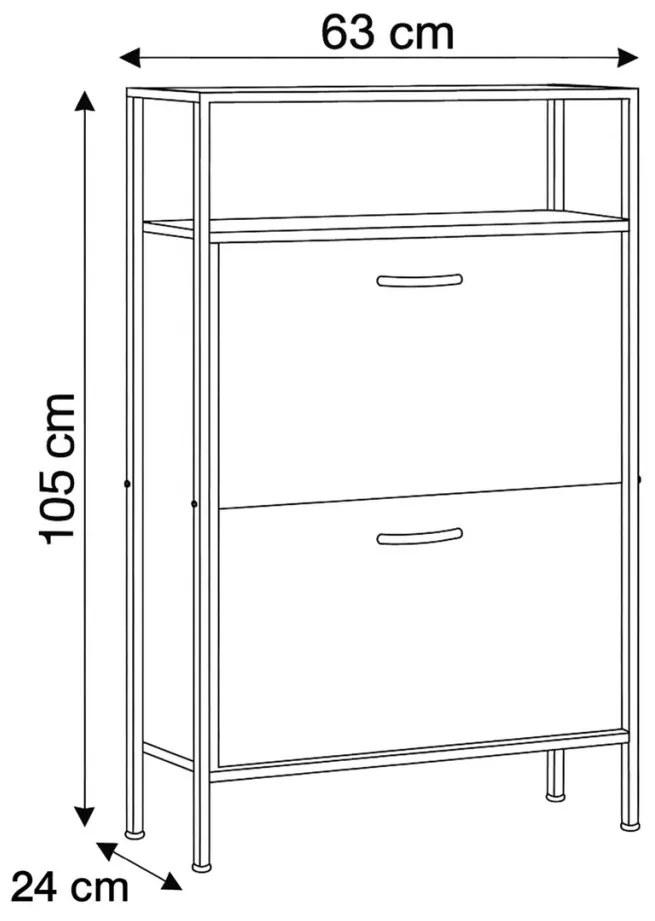 Cipősszekrény, 2 rekeszes, tölgy dekor, MDF
