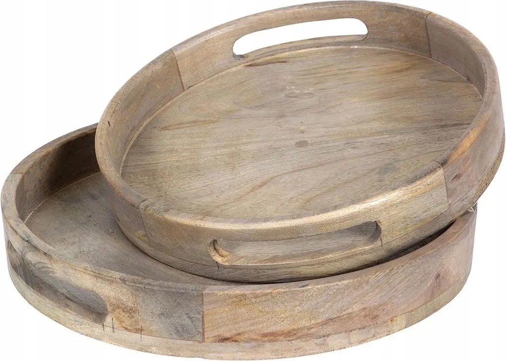 Boho Kerek Fa Edénytartó Tálca Otthoni Nappaliba 2db-os szett