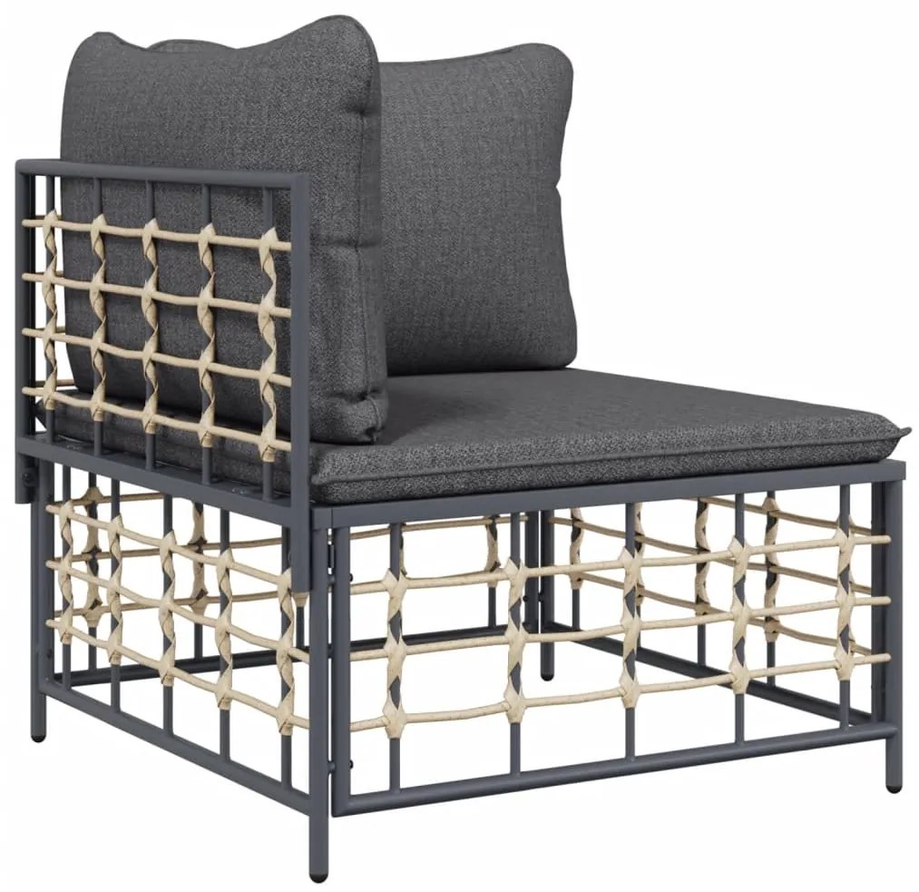 5 részes antracitszürke polyrattan kerti ülőgarnitúra párnákkal