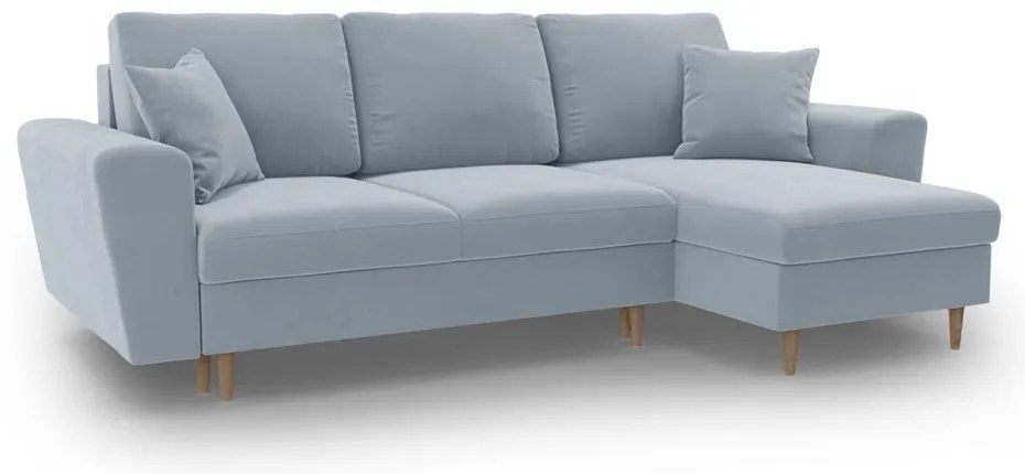 Világoskék bársony kinyitható tárolóhelyes sarokkanapé Kyoto – Cosmopolitan Design