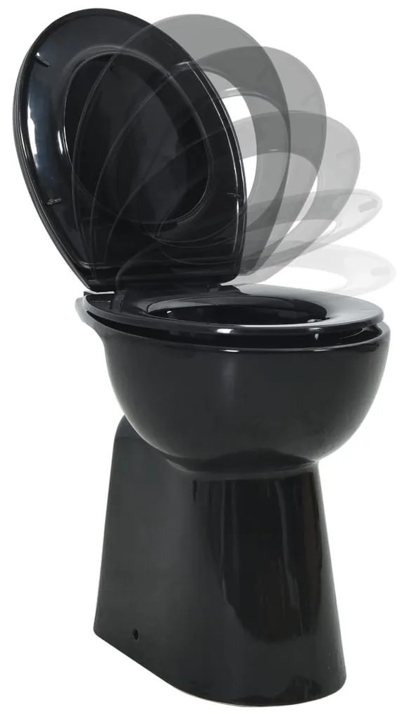 Fekete kerámia perem nélküli WC 7 cm extra magasság Soft Close