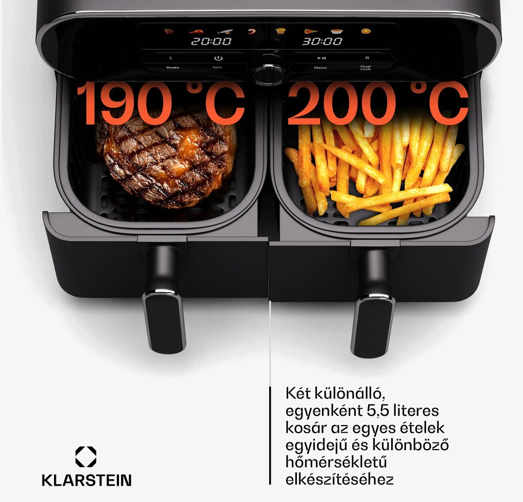 Klarstein AuraAir Color Touch forrólevegős fritőz, 11 l, 1700 W, 80 - 200 °C, 8 program