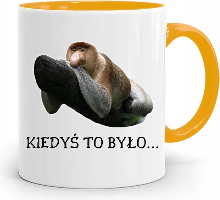 Sárga Hordozós Bögre Janusz Régen Ajándék Volt, fényképes nyomattal