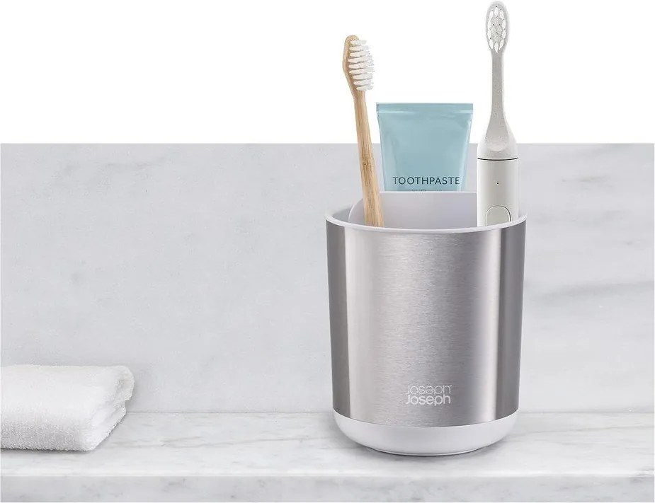 Ezüstszínű rozsdamentes acél fogkefetartó pohár Duo Steel – Joseph Joseph