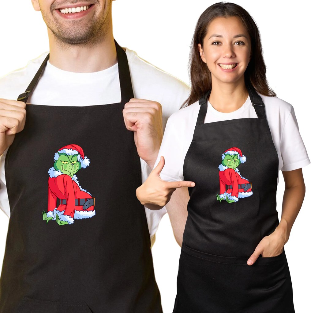 Konyhai kötény nyomott mintával ajándék karácsonyra Grincs