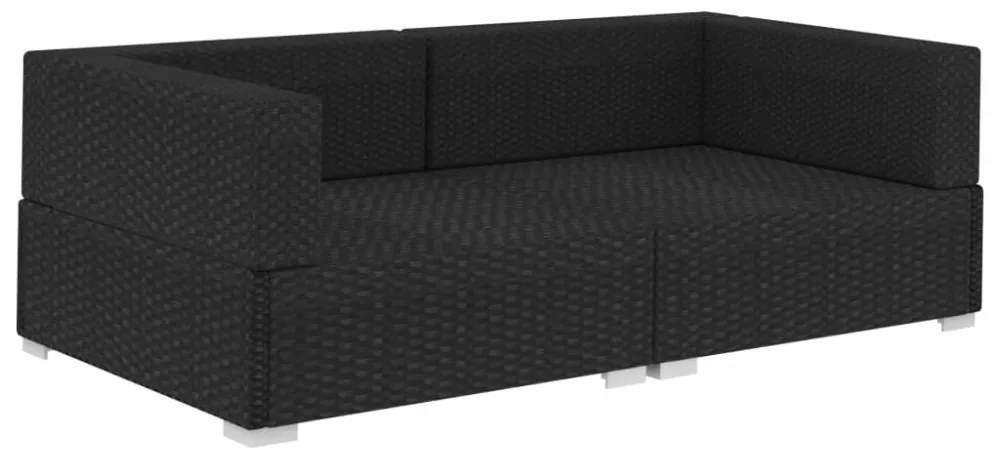 2 db fekete moduláris polyrattan sarokfotel párnákkal