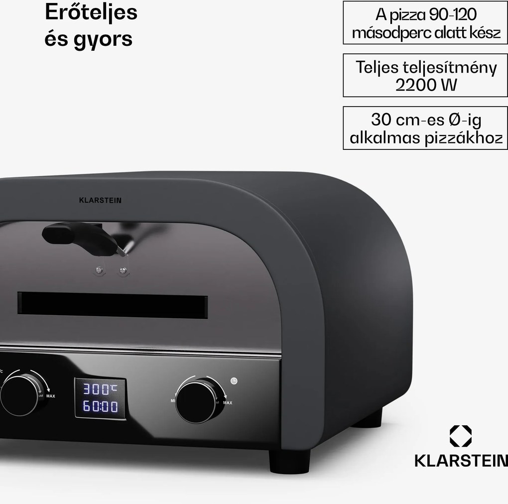 Klarstein FornoVetro pizzasütő kültéri használatra, Kettős fűtőelemek, 2200 W, 500 °C, Cool Touch