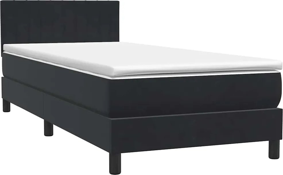 vidaXL fekete bársony rugós ágy matraccal 90x210 cm