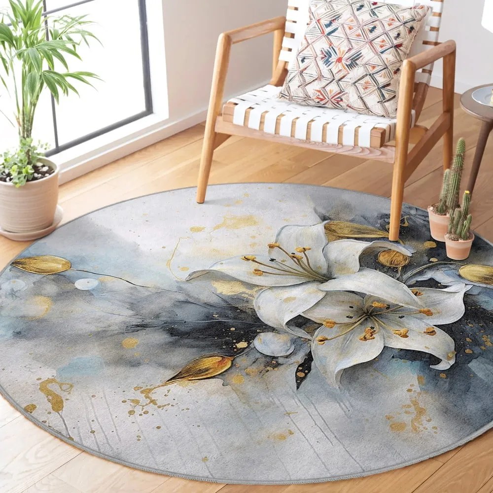 Kék-szürke mosható kerek szőnyeg ø 120 cm Golden Lilly – Mila Home