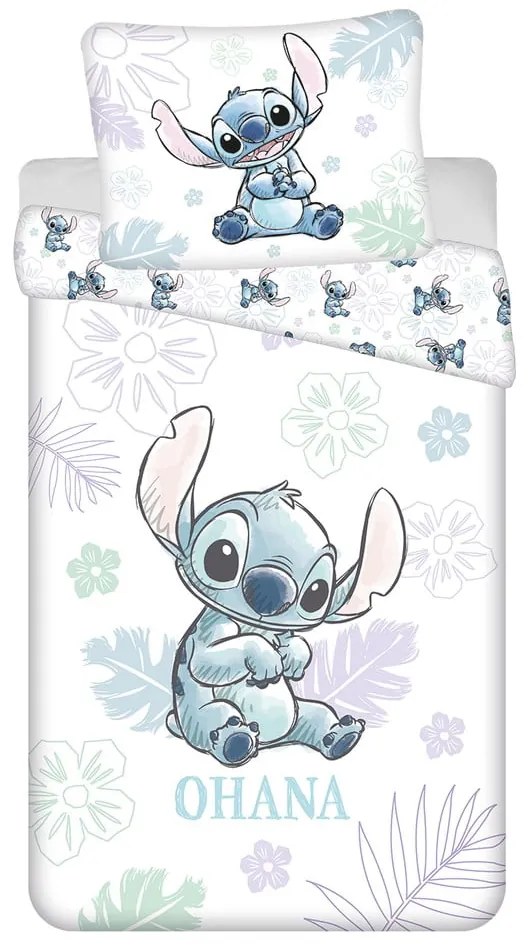 Fehér egyszemélyes pamut gyerek ágyneműhuzat 140x200 cm Lilo and Stitch "Ohana White" – Jerry Fabrics