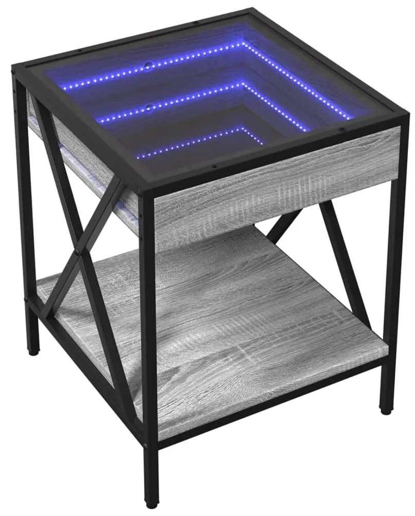 szürke sonoma végtelen hatású LED-es dohányzóasztal 40x40x49 cm