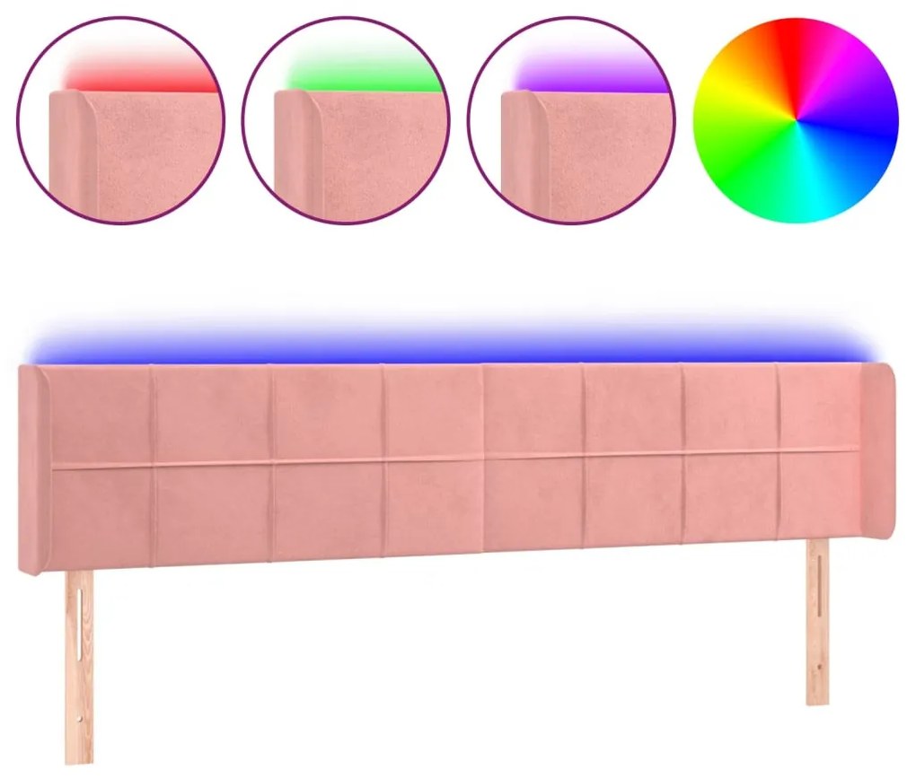 rózsaszín bársony LED-es fejtámla 163x16x78/88 cm