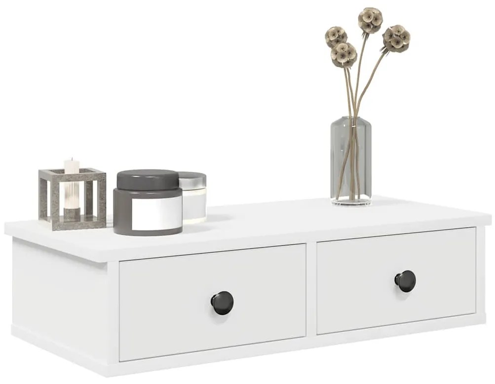 Falipolc fiókokkal fehér 60x28x15 cm műszaki fa