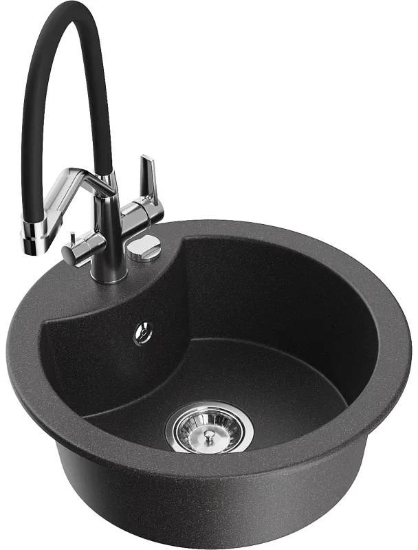 Mexen Diego egymedencés gránit mosogató Duo konyhai csappal, fekete pöttyös - 6512-76-671701-07