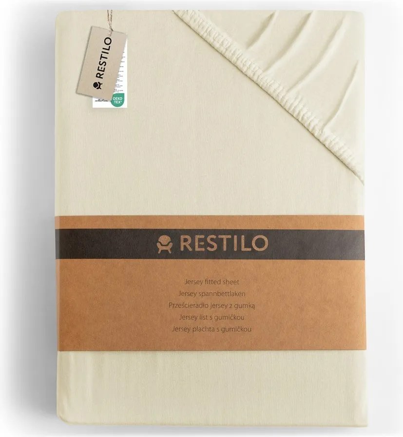 Bézs gumis jersey lepedő 240x220 cm Amber – Restilo