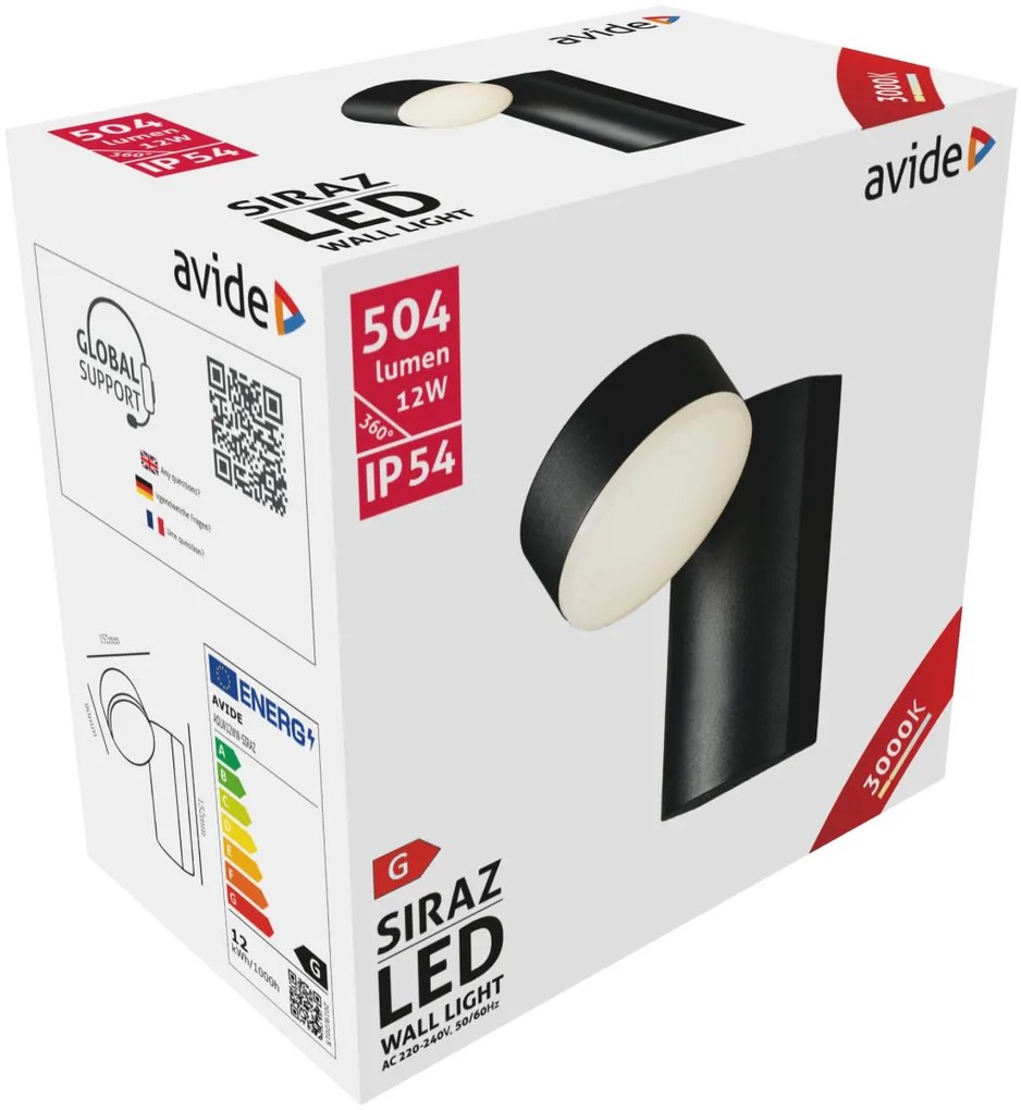 Avide kültéri fali lámpa Siraz LED 12W WW IP54