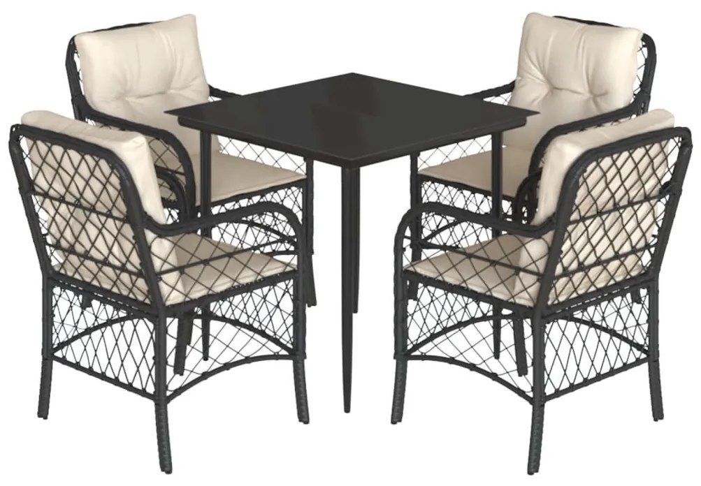 5 részes fekete polyrattan kerti étkezőgarnitúra párnákkal