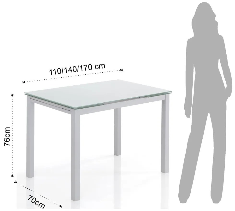 Bővíthető étkezőasztal üveg asztallappal 70x110 cm Fast – Tomasucci