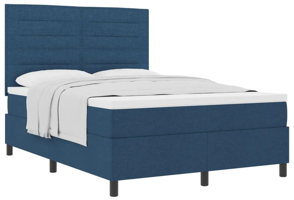 Boxspring Ágy Ágyneművel Kék 140x200 cm Szövet