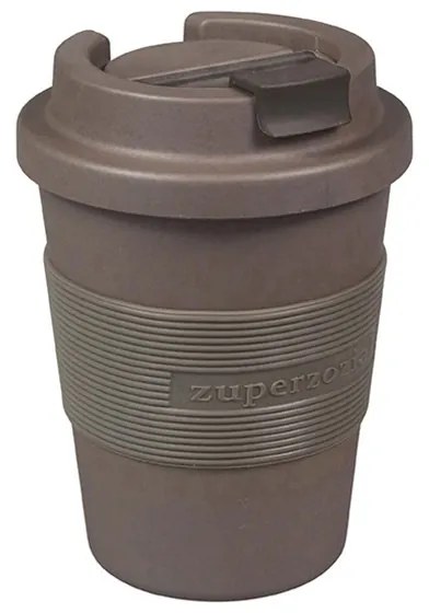 Bioplasztik hordozható kávéspohár, sötétbarna, 350 ml