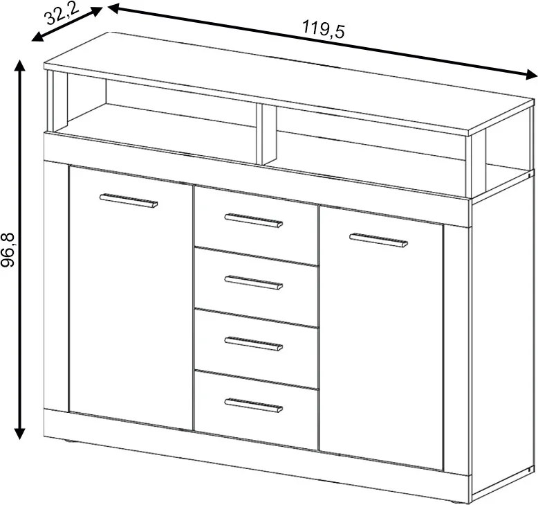 Komód 2 ajtóval és 4 fiókkal Sonoma tölgy / fehér színkombinációban – LUNA MIDI B
