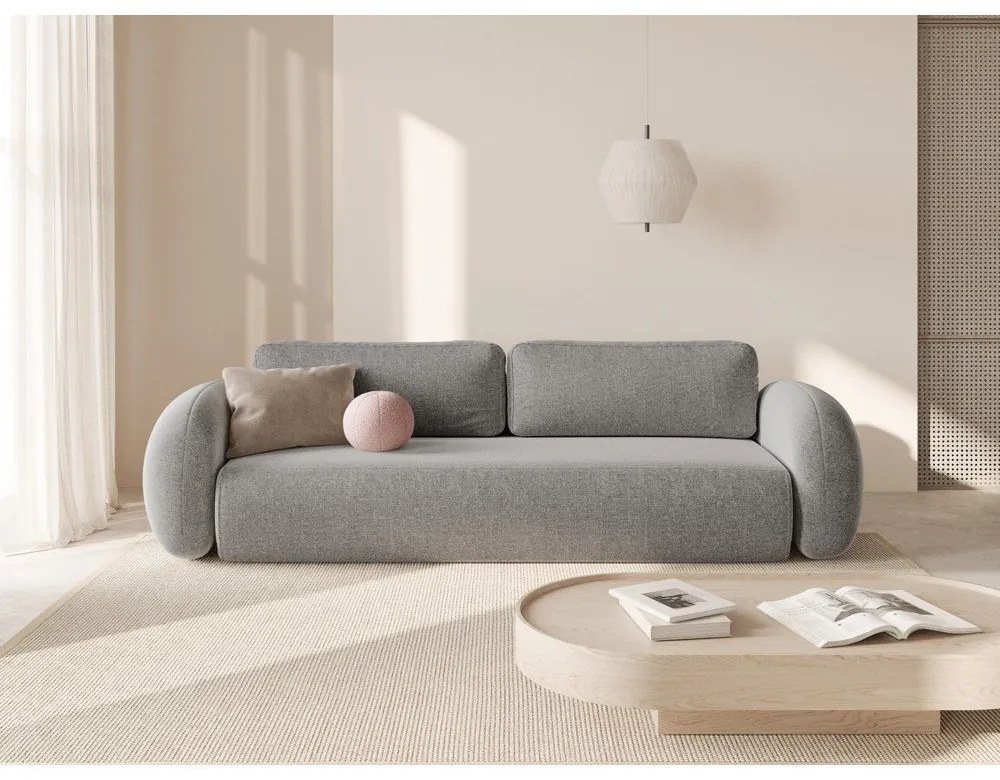 Világosszürke zsenília kinyitható-tárolóhelyes kanapé 262 cm Tonale – Cosmopolitan Design