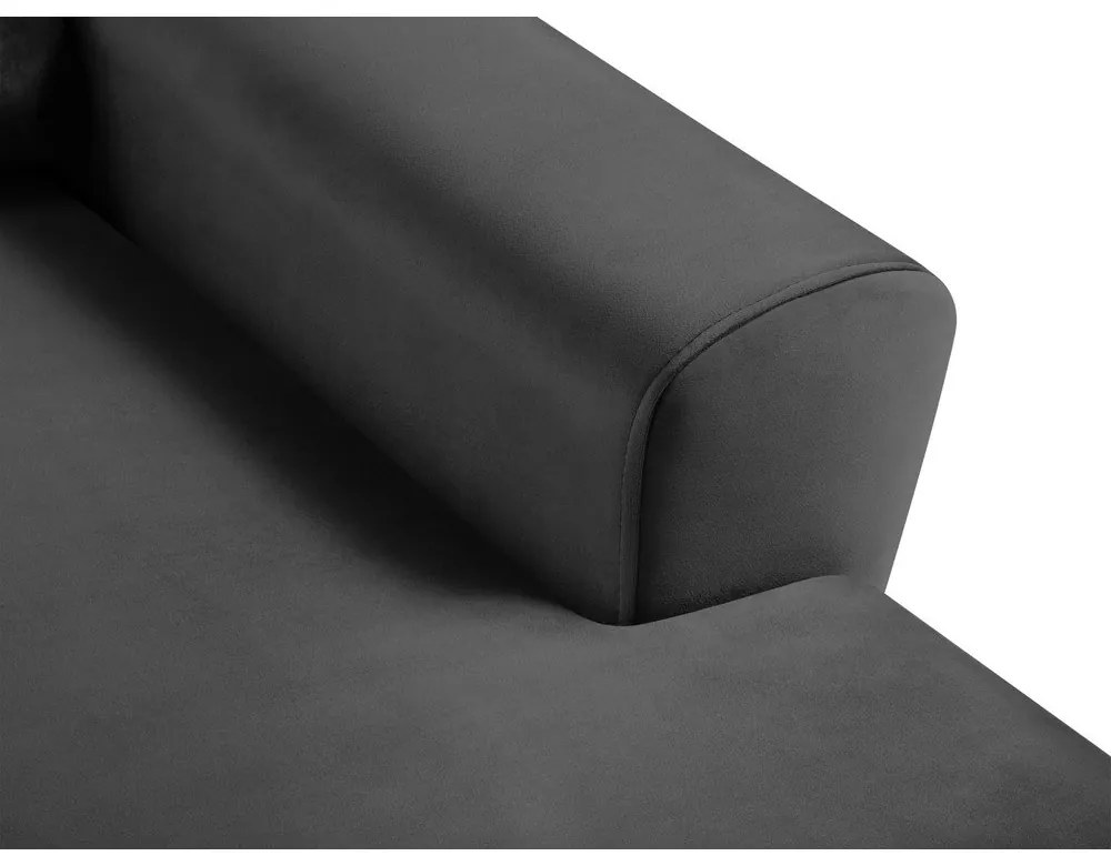 Sötétszürke bársony kinyitható tárolóhelyes sarokkanapé (jobb oldali-heverő résszel) Kyoto – Cosmopolitan Design