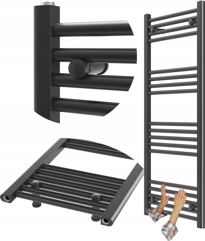 Fürdőszobai Radiátor Fekete Létra 50x120 cm Radiátor Szerelés 180° Breno