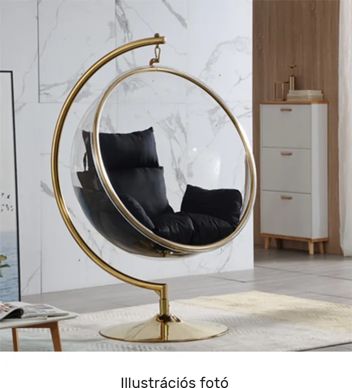 Függő fotel állvánnyal, átlátszó/ezüst/szürke, BUBBLE NEW TYP 3